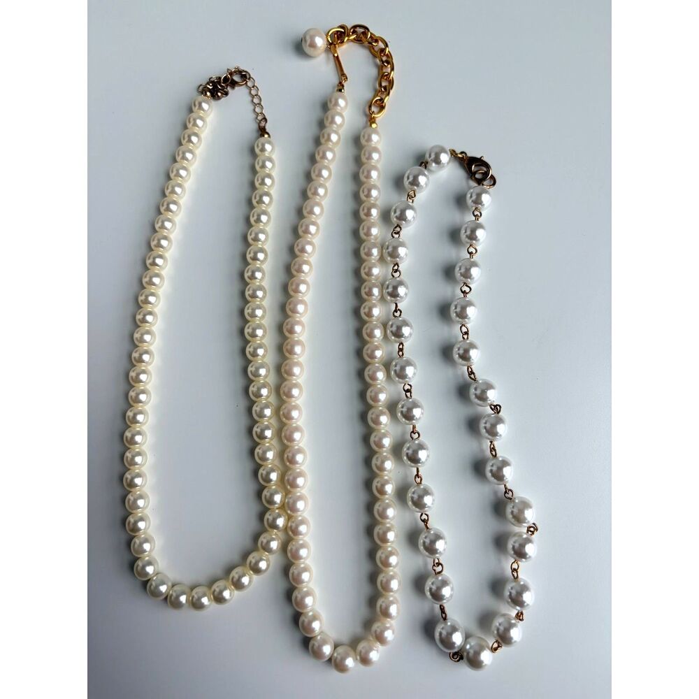 Vintage Faux Pearl Necklace Lot of 3 Cream White Beaded Classic Jewelry Set